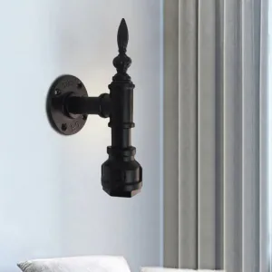 Vintage Style Metallic Matte Black Wall Lighting with Pipe Design and 1 Light for Bedroom