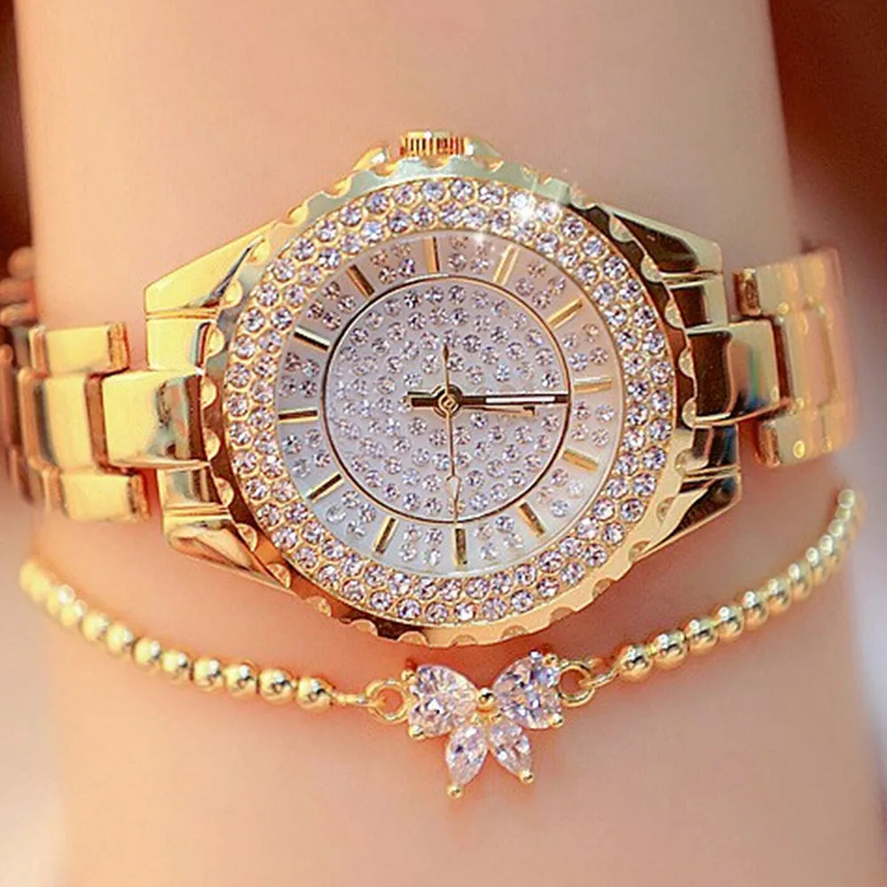 Watch Quartz Watch Set All-Match Diamond Bow Beaded Bracelet