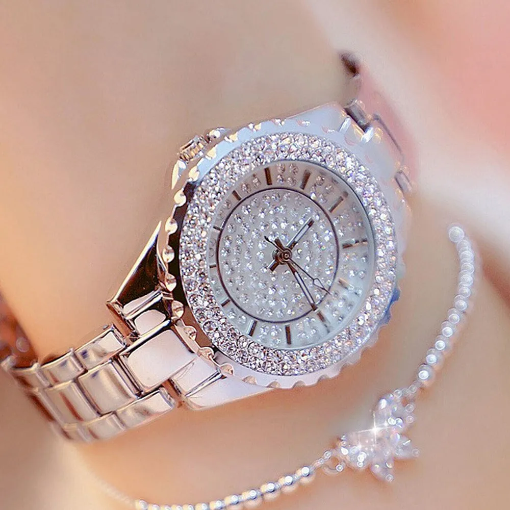 Watch Quartz Watch Set All-Match Diamond Bow Beaded Bracelet