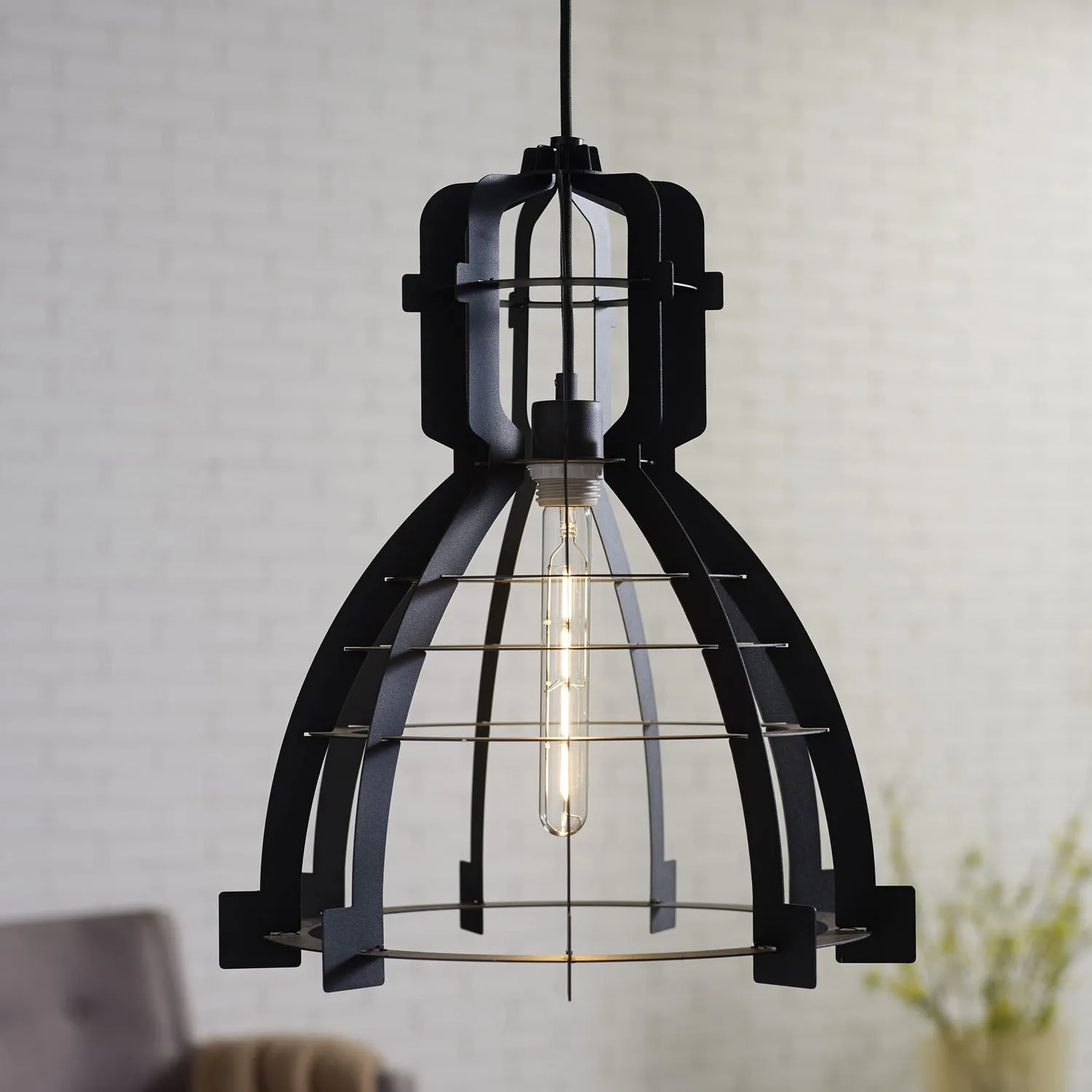 WE Furniture 16" Living Room Factory Slice Pendant Light - Black