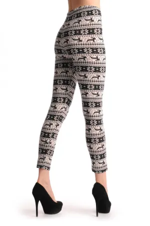 White & Black Reindeers Aztec Jacquard Knit