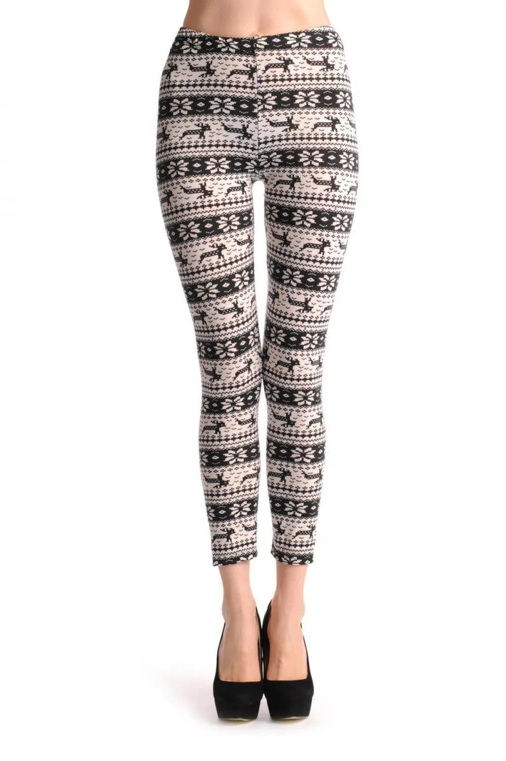 White & Black Reindeers Aztec Jacquard Knit