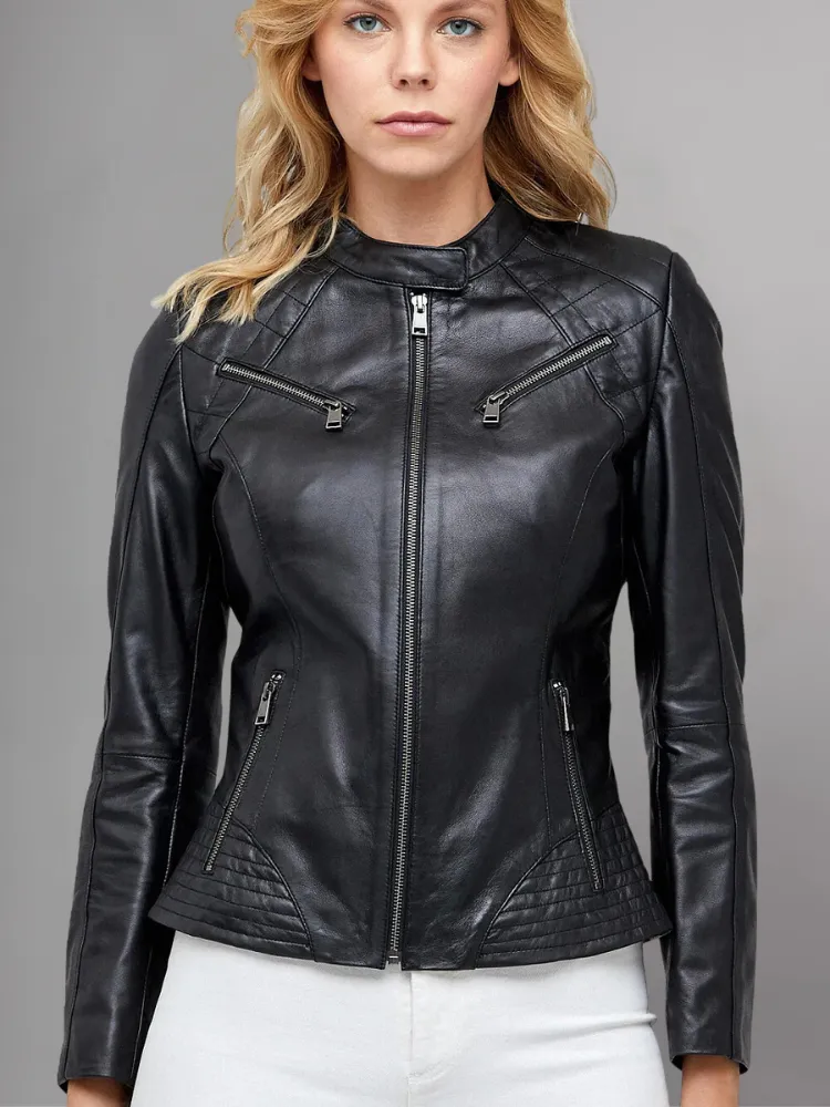 Women’s Dark Blue Sheepskin Leather Jacket