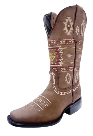 Women's Light Brown with Navajo Design Square Toe Rodeo Boot