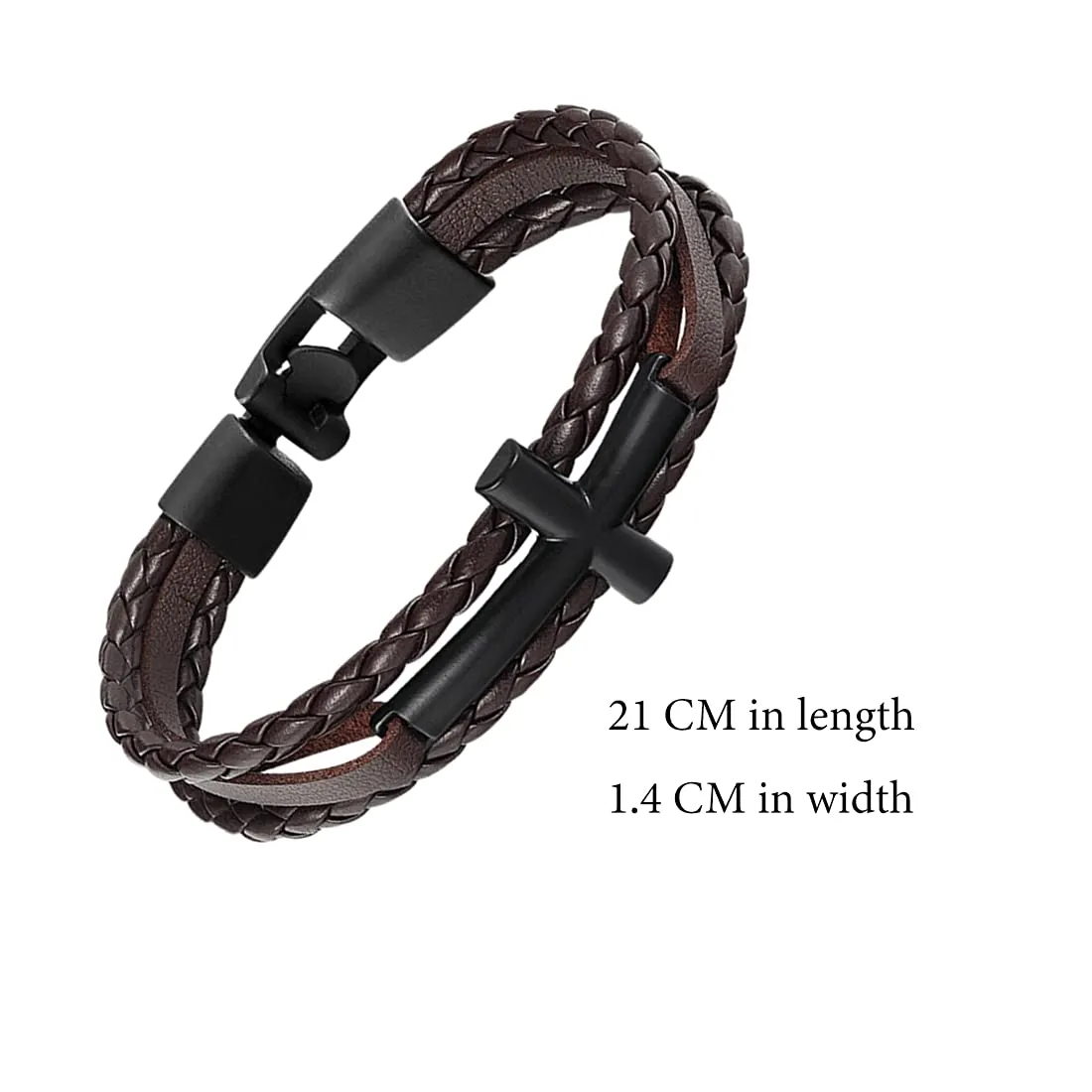 Yellow Chimes Leather Bracelet for Men Genuine Brown Leather Cross Magnetic-Clasp Wrist Band Bracelet for Men and Boys.