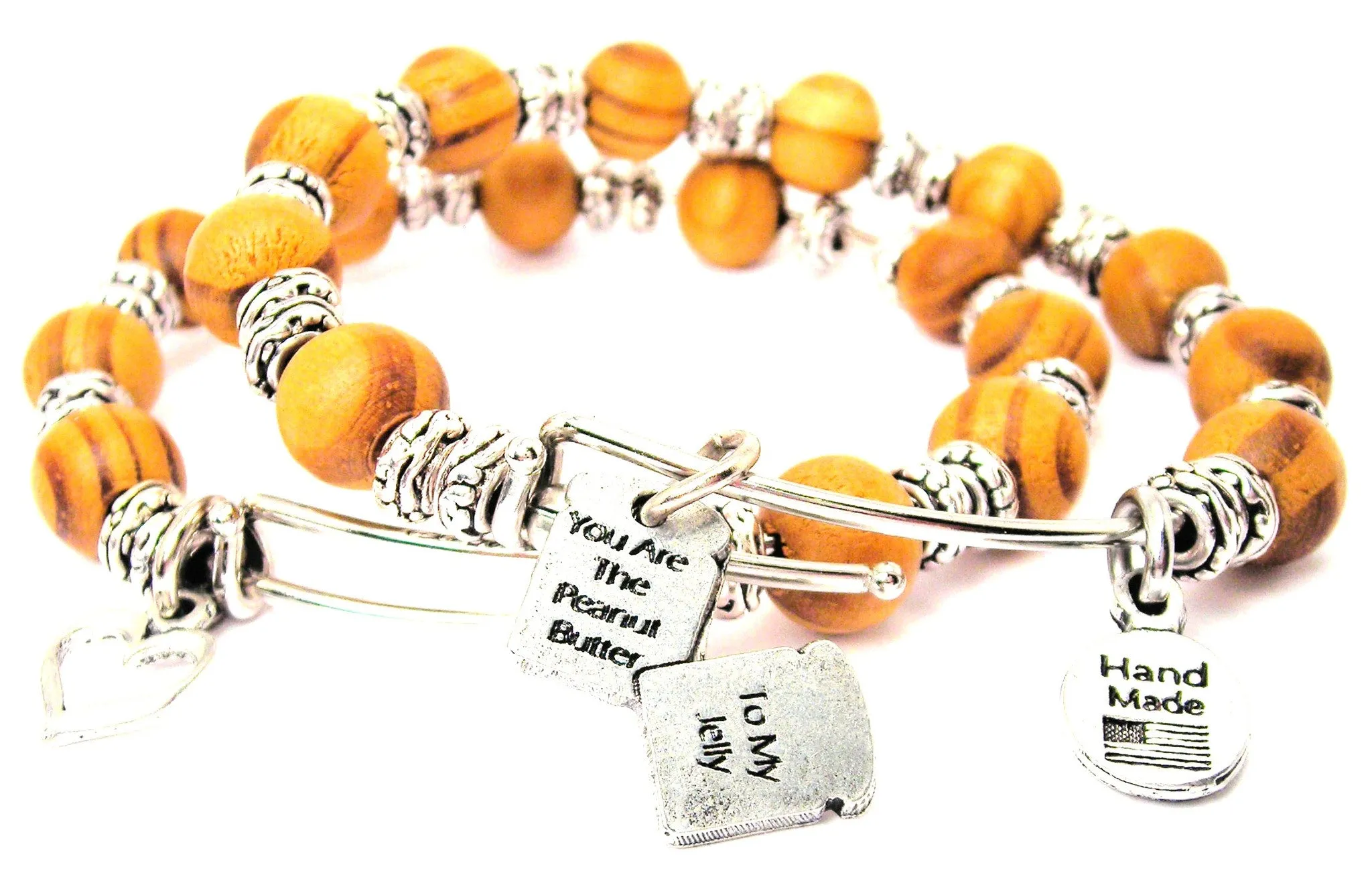 You Are The Peanut Butter To My Jelly Natural Wood Double Bangle Set